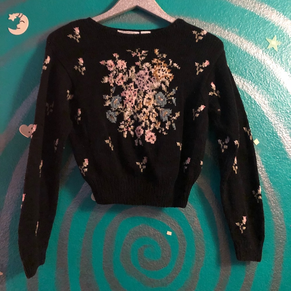 50’s Floral Embroidered Sweater S
